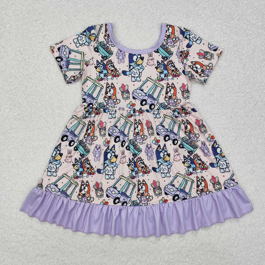 Girls Easter day blue cartoon dog wholesale boutique dress