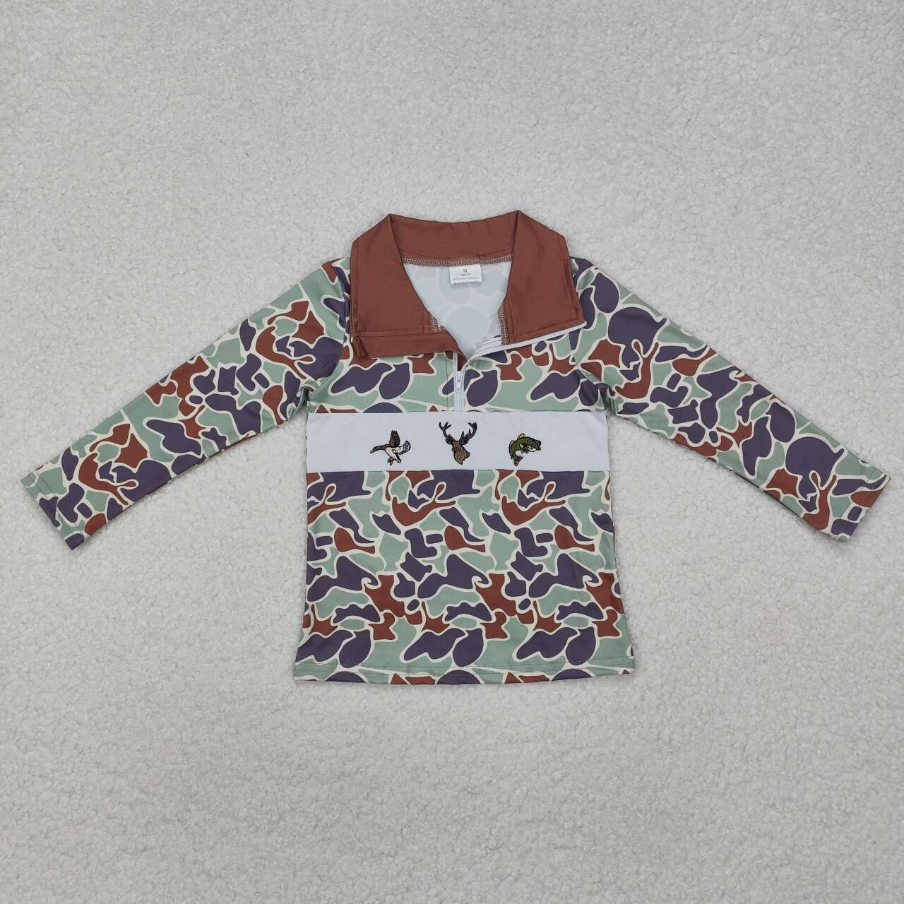 Embroidery Mallard Duck Reindeer Fishing Camo Long Sleeve Top