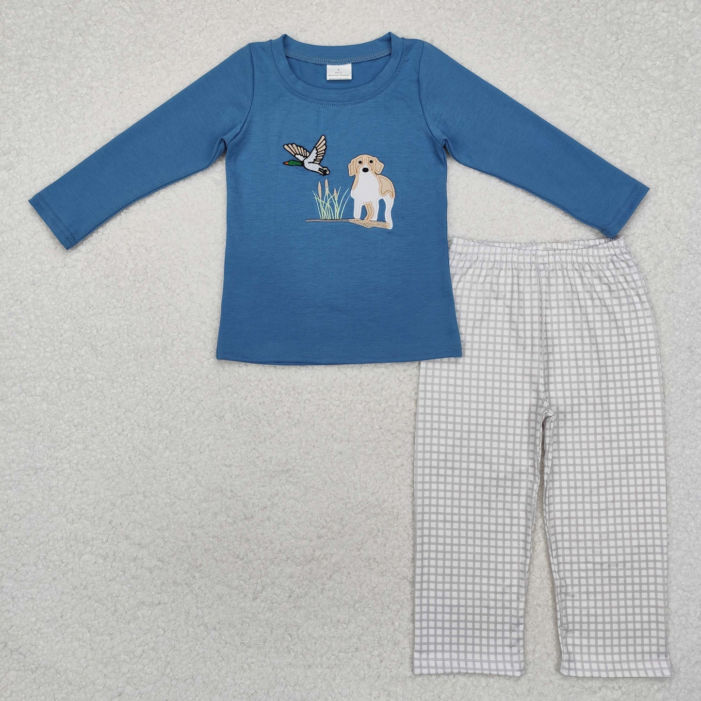 baby boy embroidery  mallard duck dog long sleeve top matching pants clothes