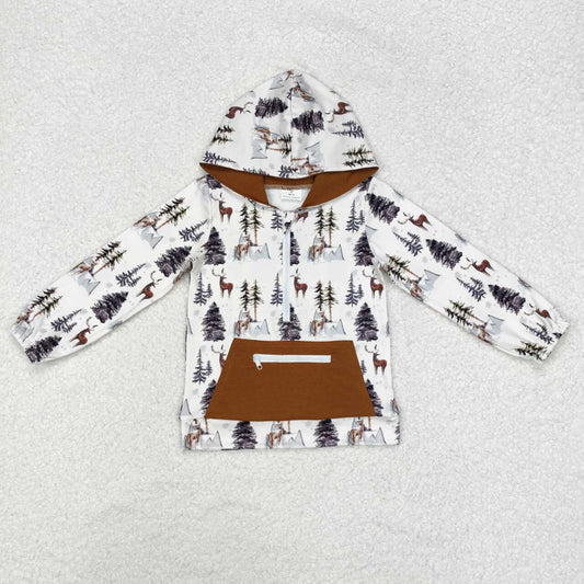 infant baby boy tree reindeer long sleeve pocket hoodie top