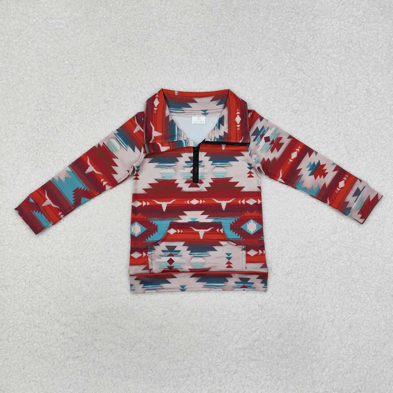 Western aztec cow print baby boy pullover