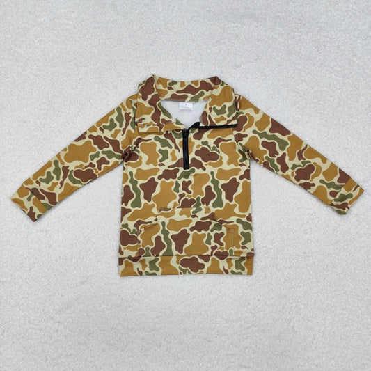 Baby Boy Mustard Camo Long Sleeve Pullover Top