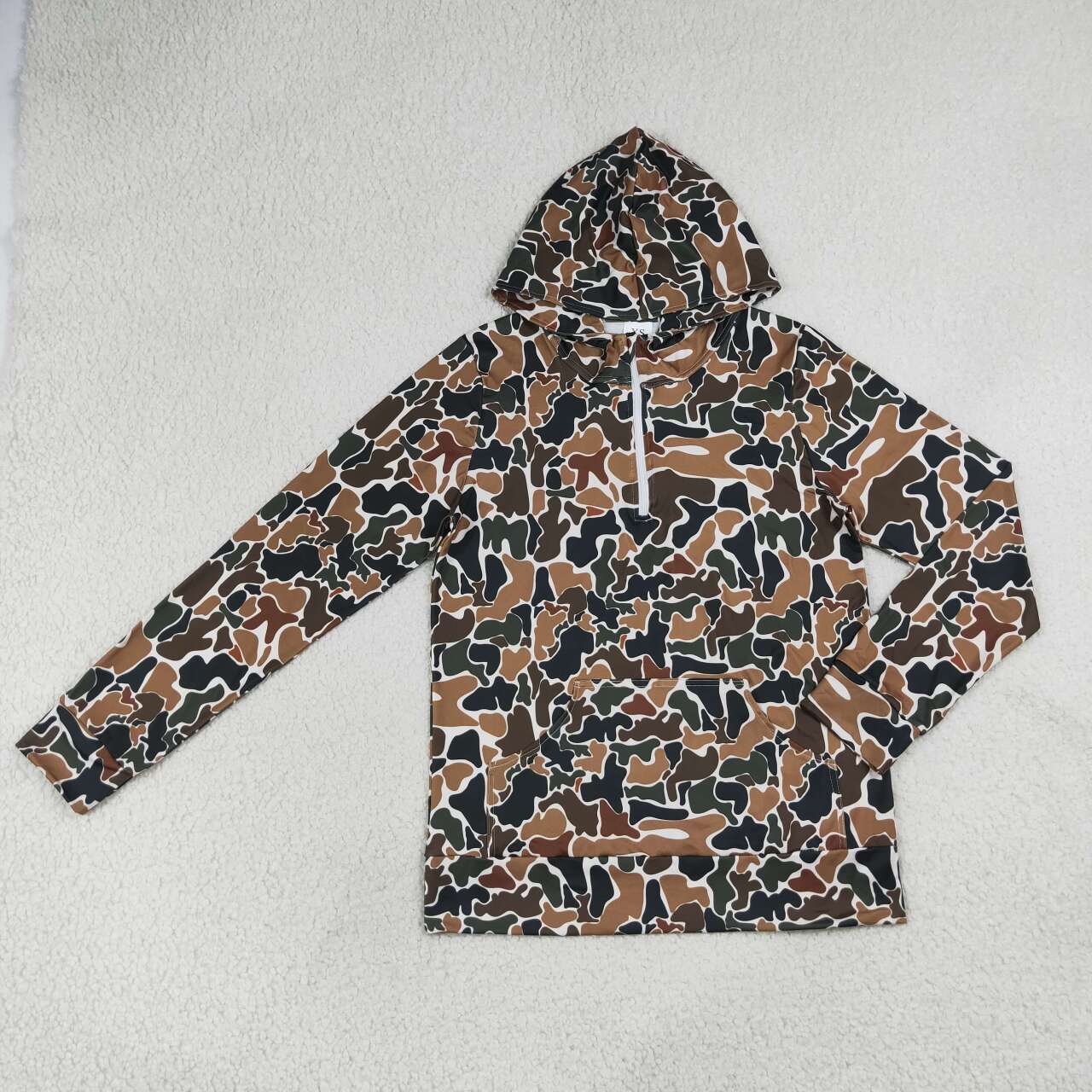 Adult women pink blue camo long sleeve hoodie top