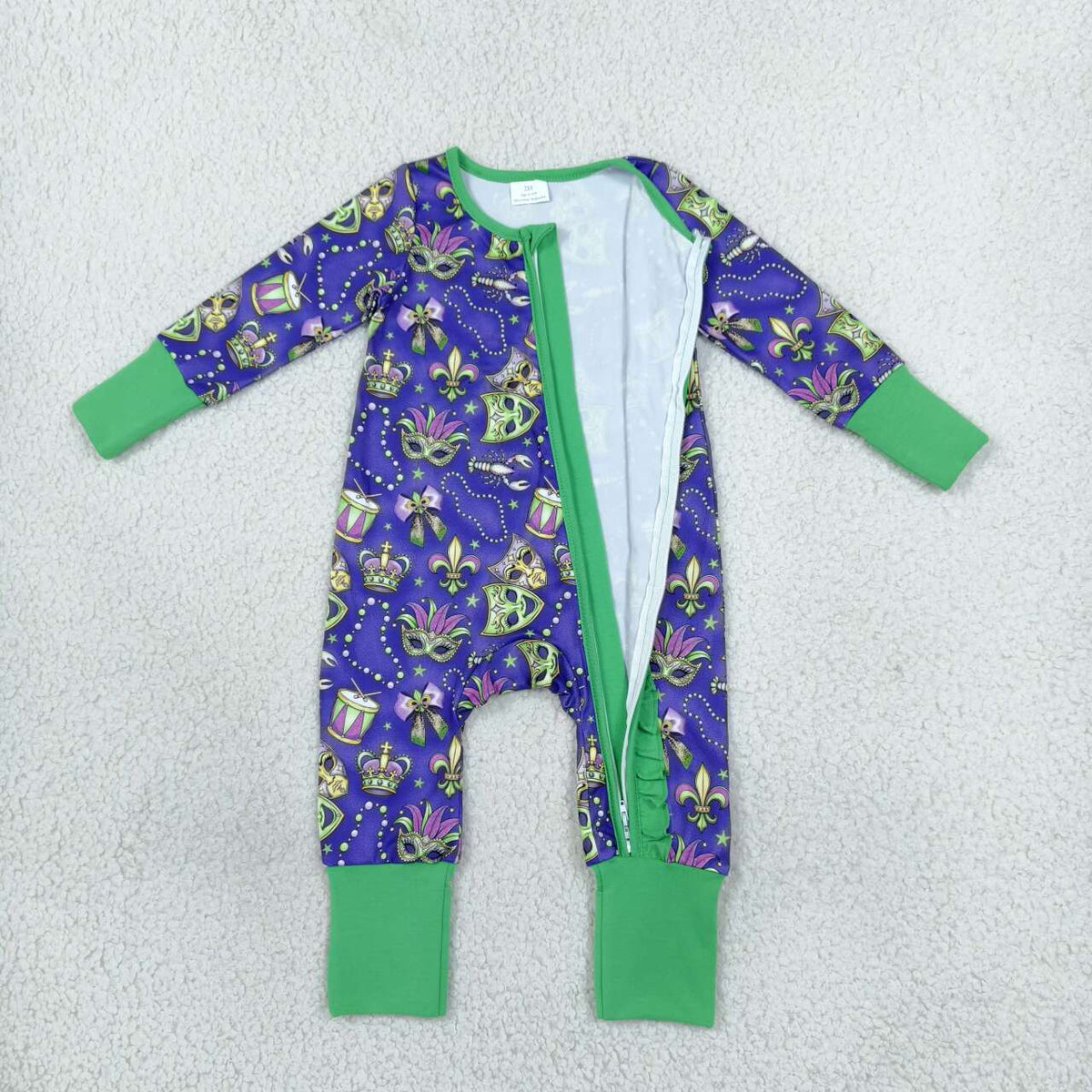 Mardi Gras print toddle baby girls long sleeve romper