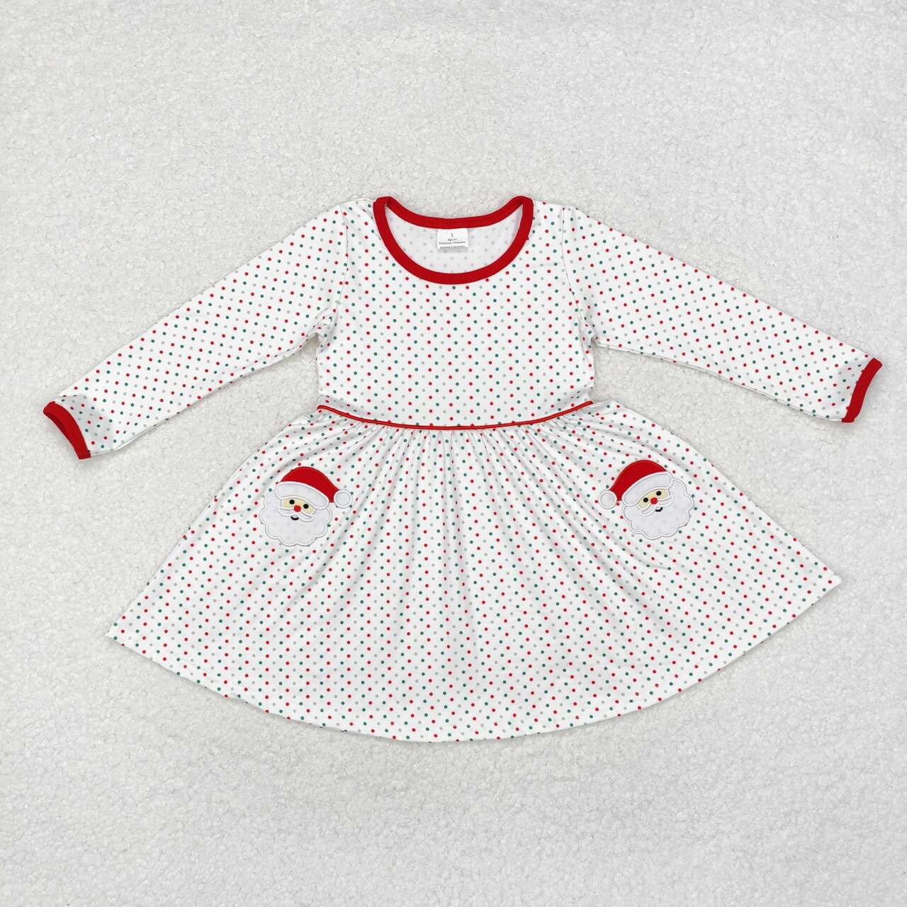Embroidery Christmas Santa Polka Dots Long Sleeve Dress