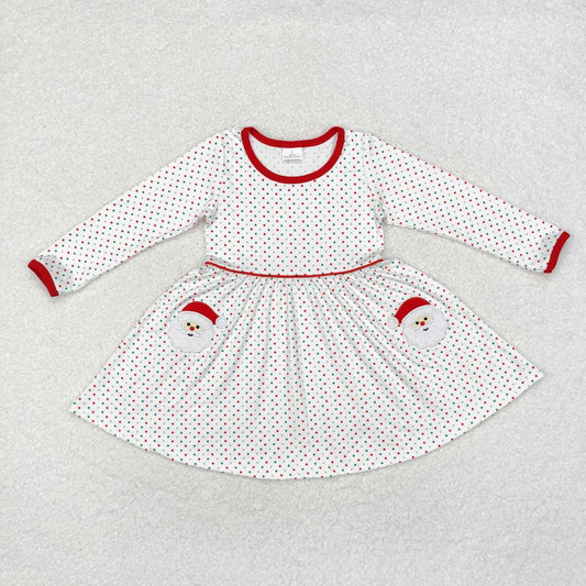 Embroidery Christmas Santa Polka Dots Long Sleeve Dress