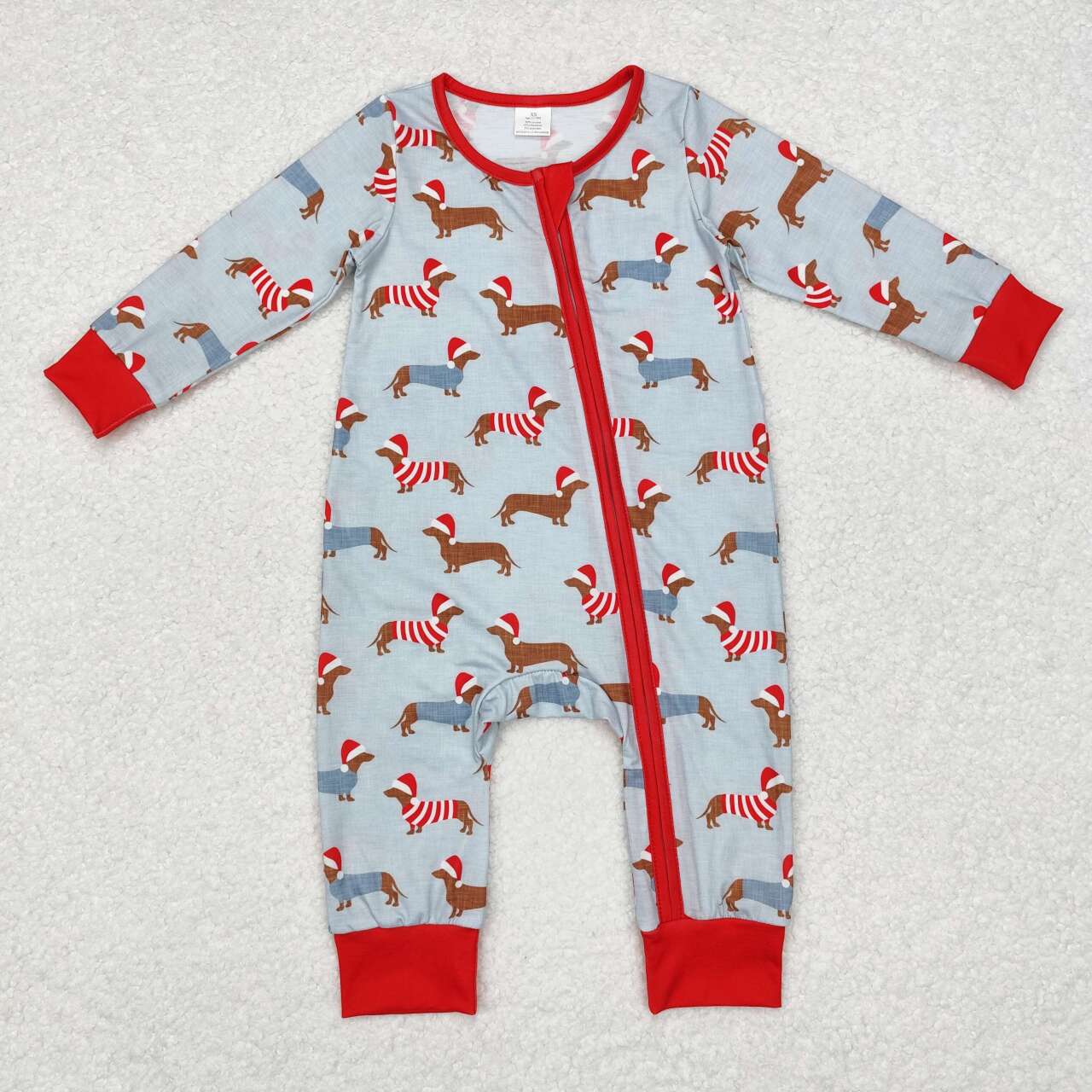 infant baby boy christmas dog long sleeve bamboo zip romper