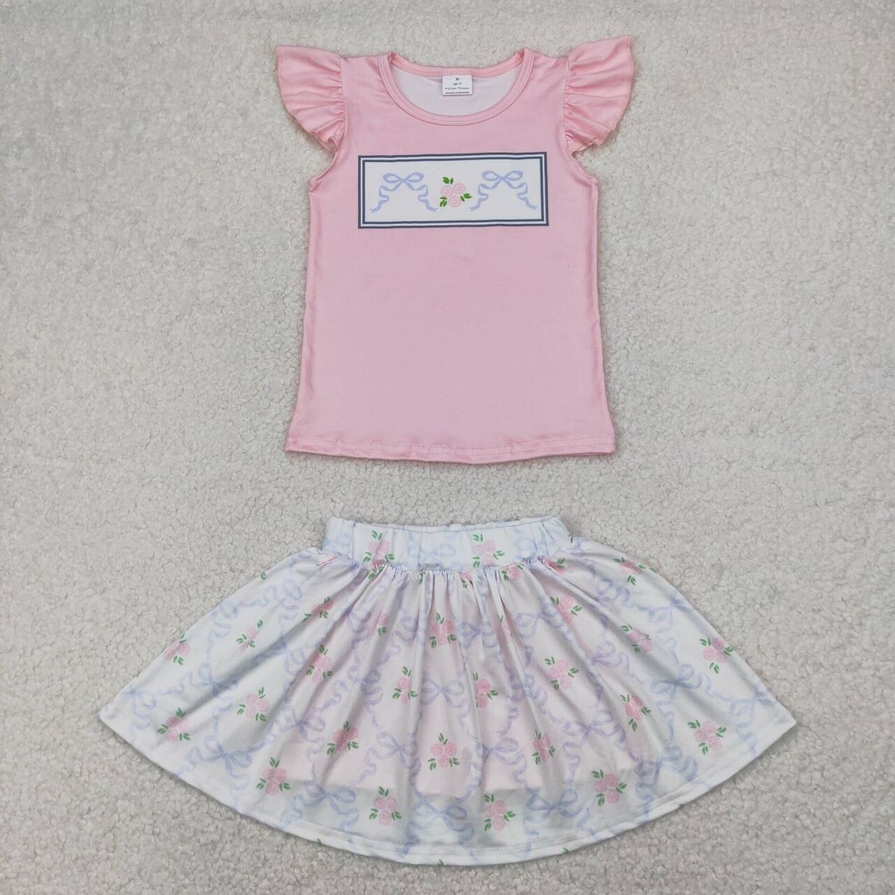 Toddle girl lavender bow pink flower skirt outfit  clothes