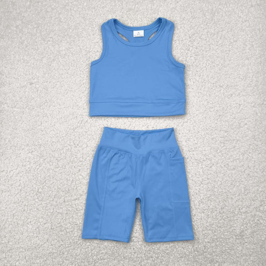 Toddle baby girl blue active wear athletic summer outfit