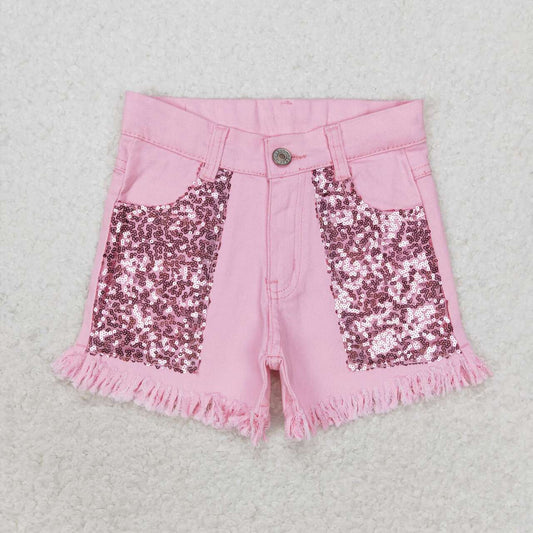 infant baby girls pink sequins jeans shorts