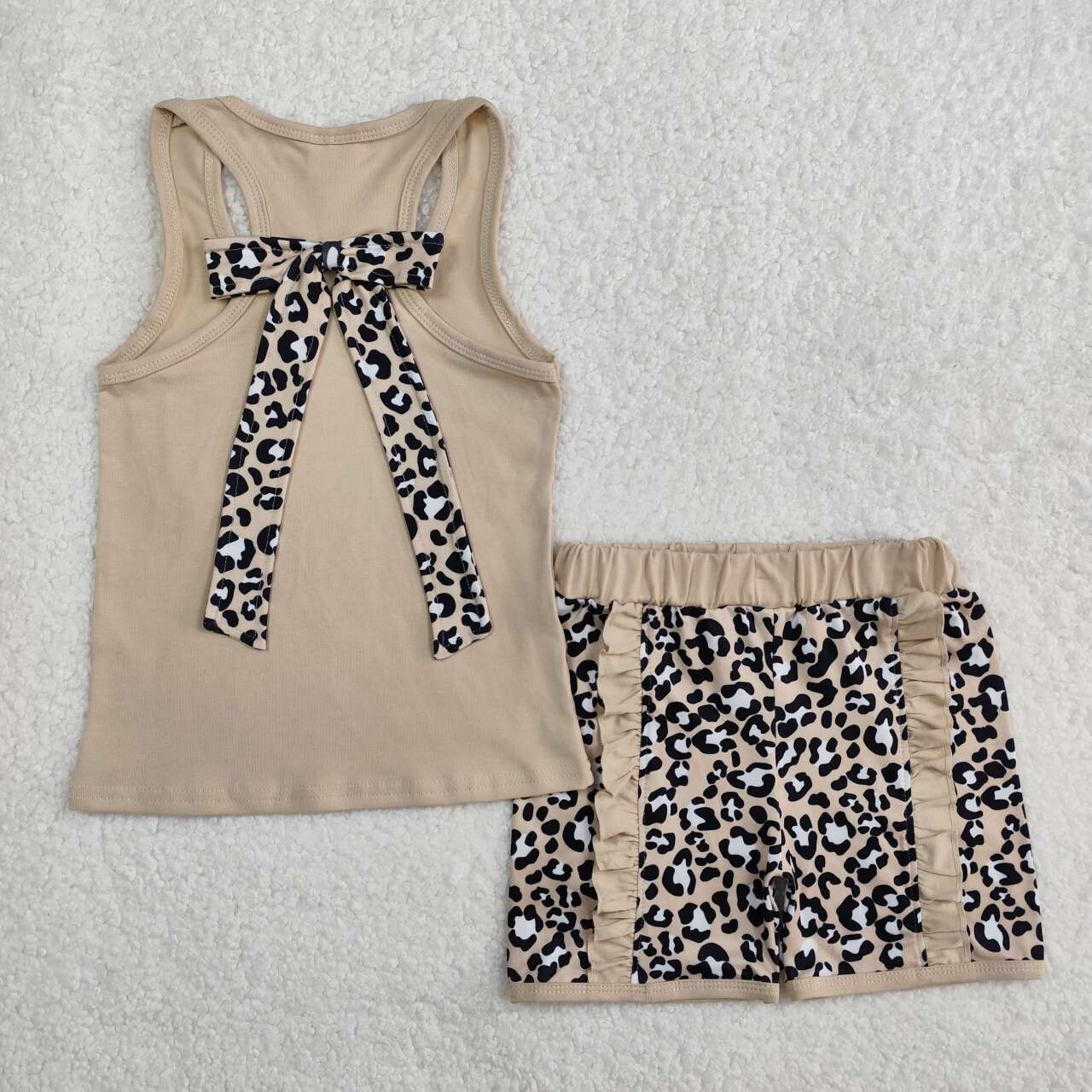 Baby girls khaki top cheetah shorts summer outfit
