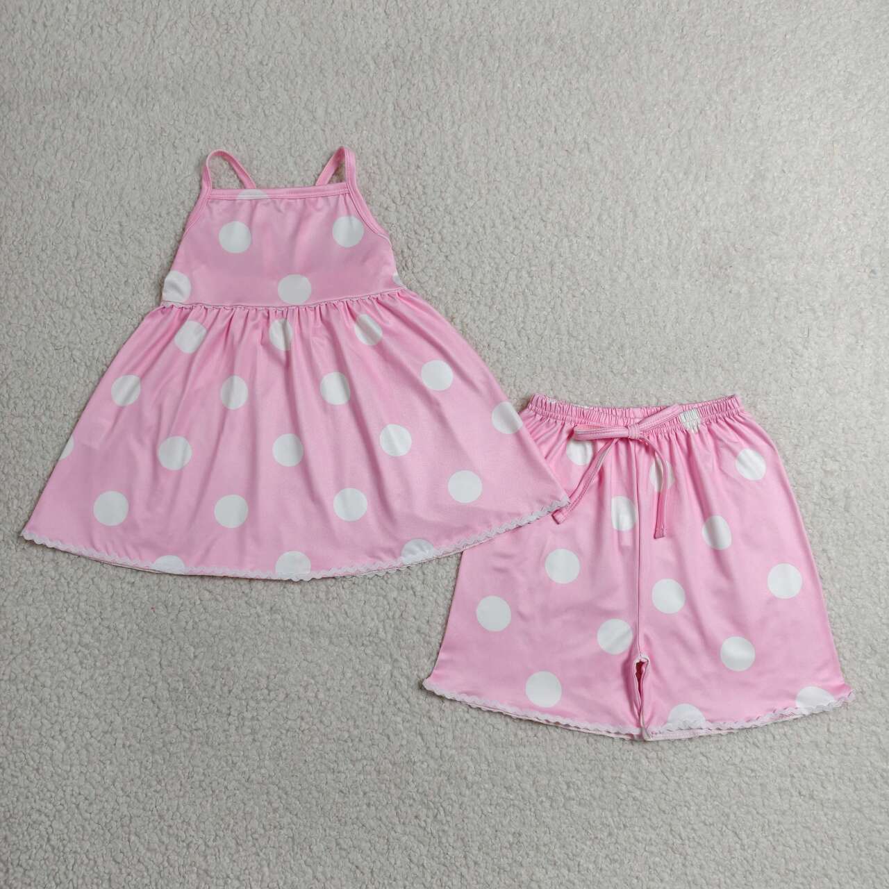 Pink dots design top matching shorts girls summer outfit