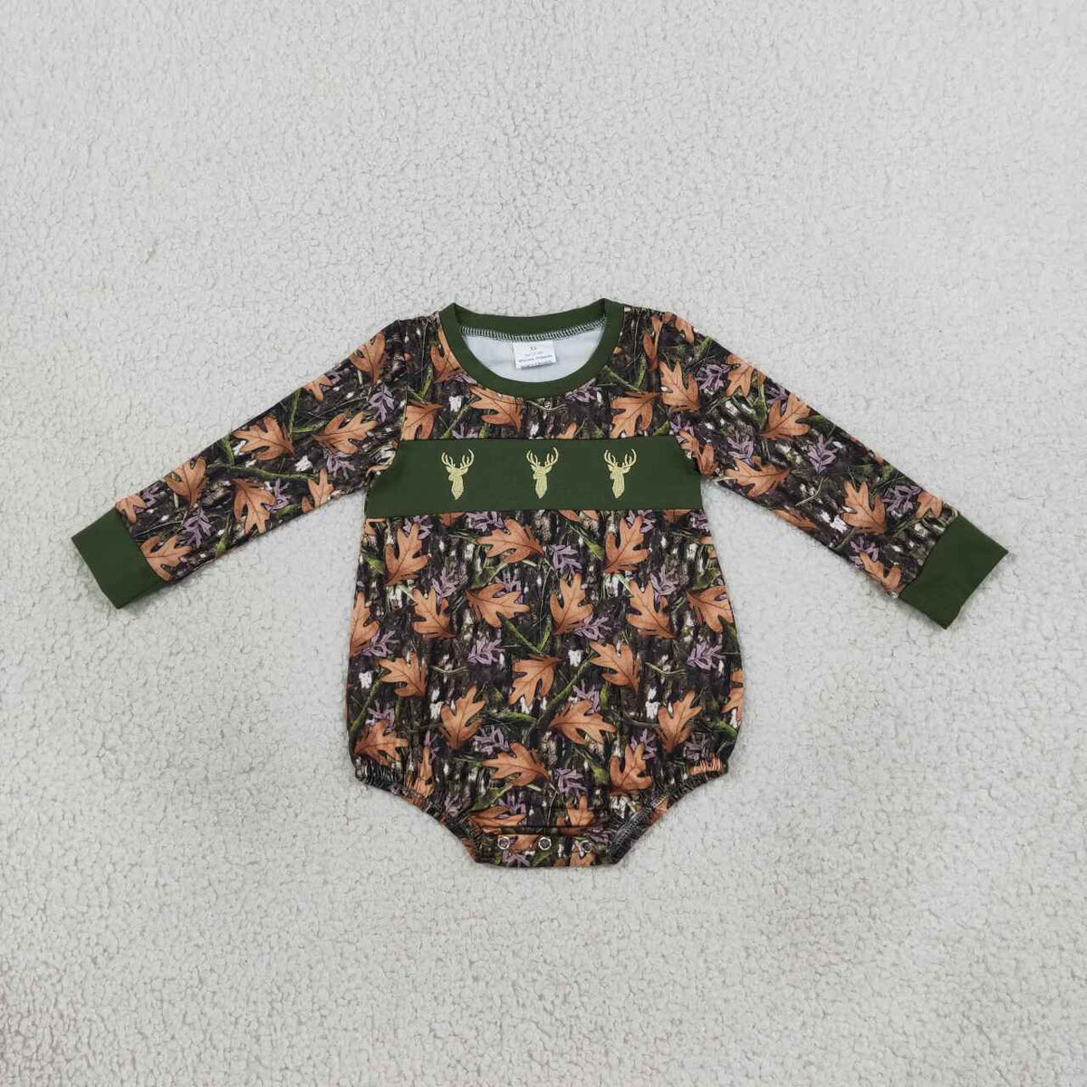 Deer hunting season toddle baby boy long sleeve embroidery romper