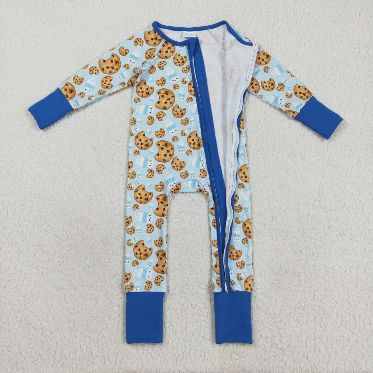Toddle baby boy Christmas cookie milk long sleeve zip romper