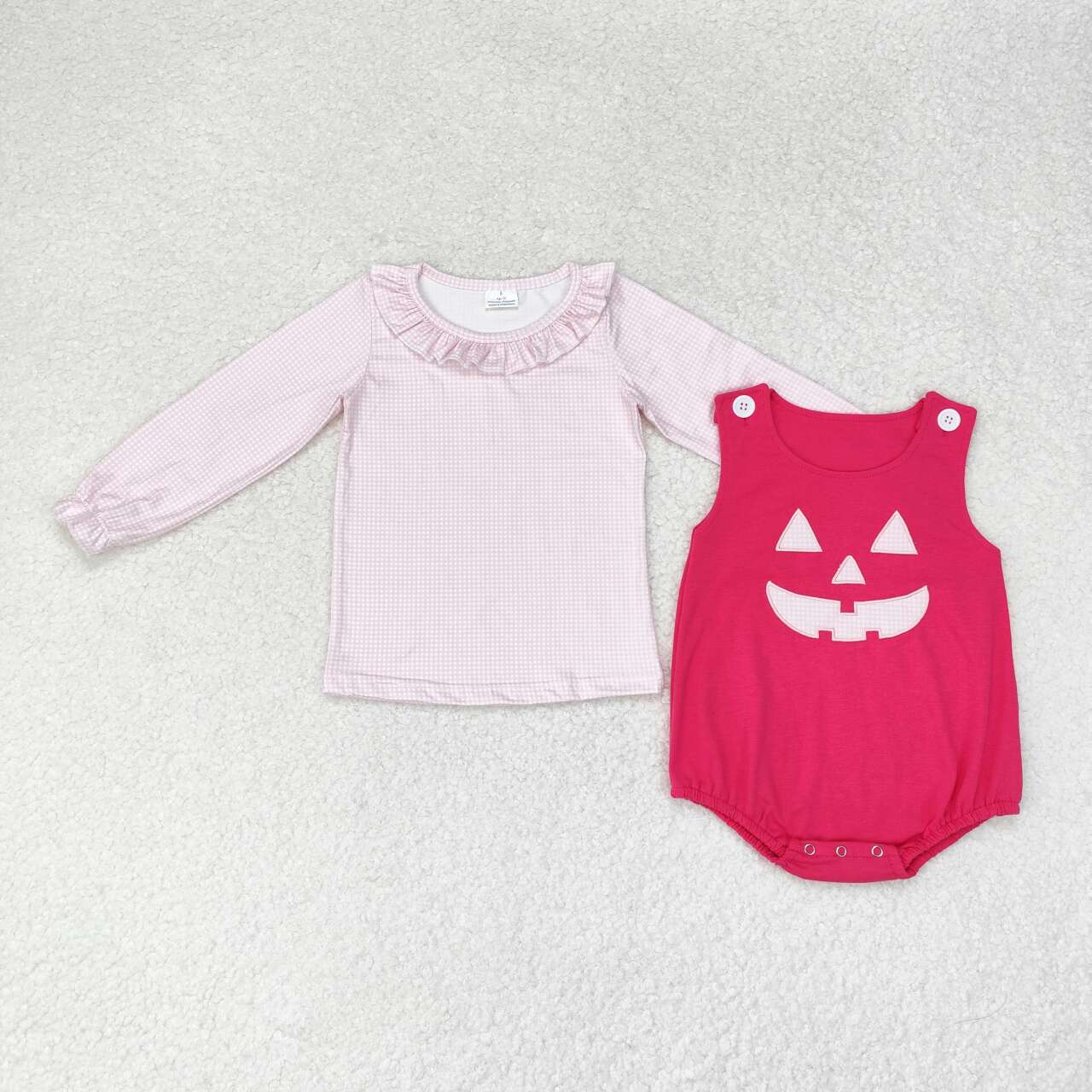 toddle girls pink top halloween embroidery  pumpkin romper 2pcs clothes