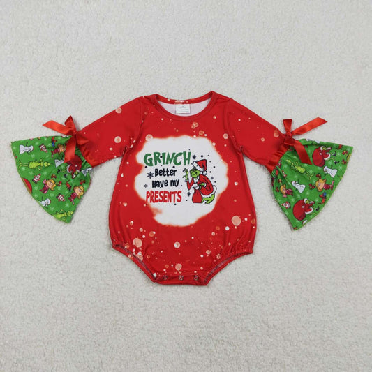 Infant baby girls Christmas green face long sleeve romper
