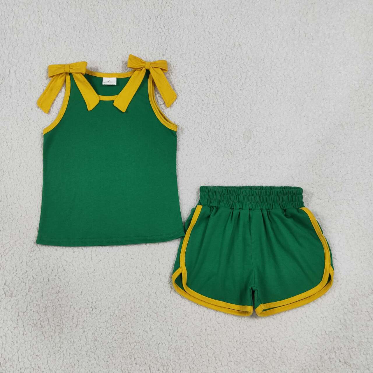 Green cooton  top matching shorts girls summer outfit