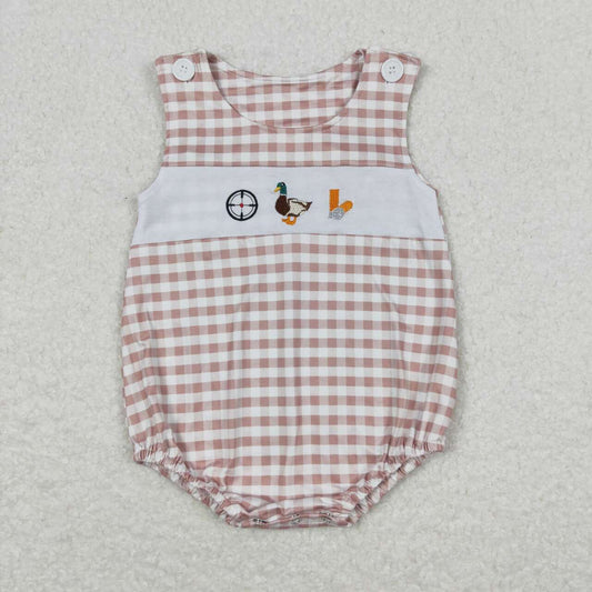 toddle boy embroidery khaki duck hunting romper