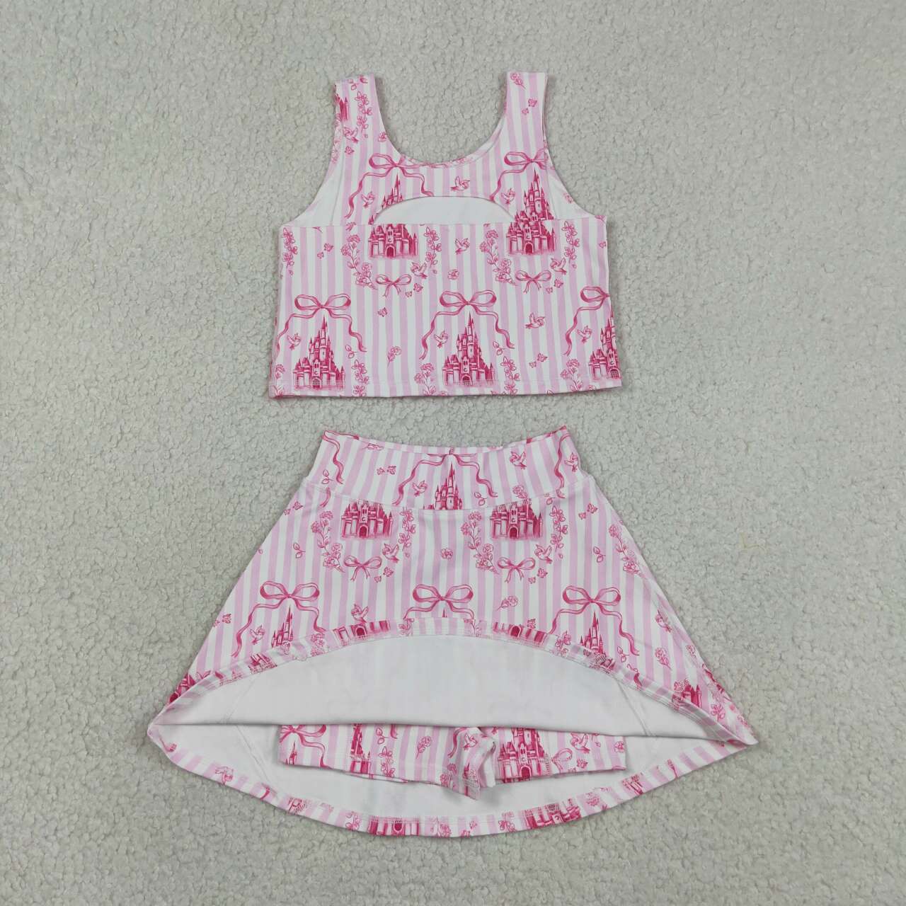 Pink castle tank top matching skorts girls summer active yoga outfit