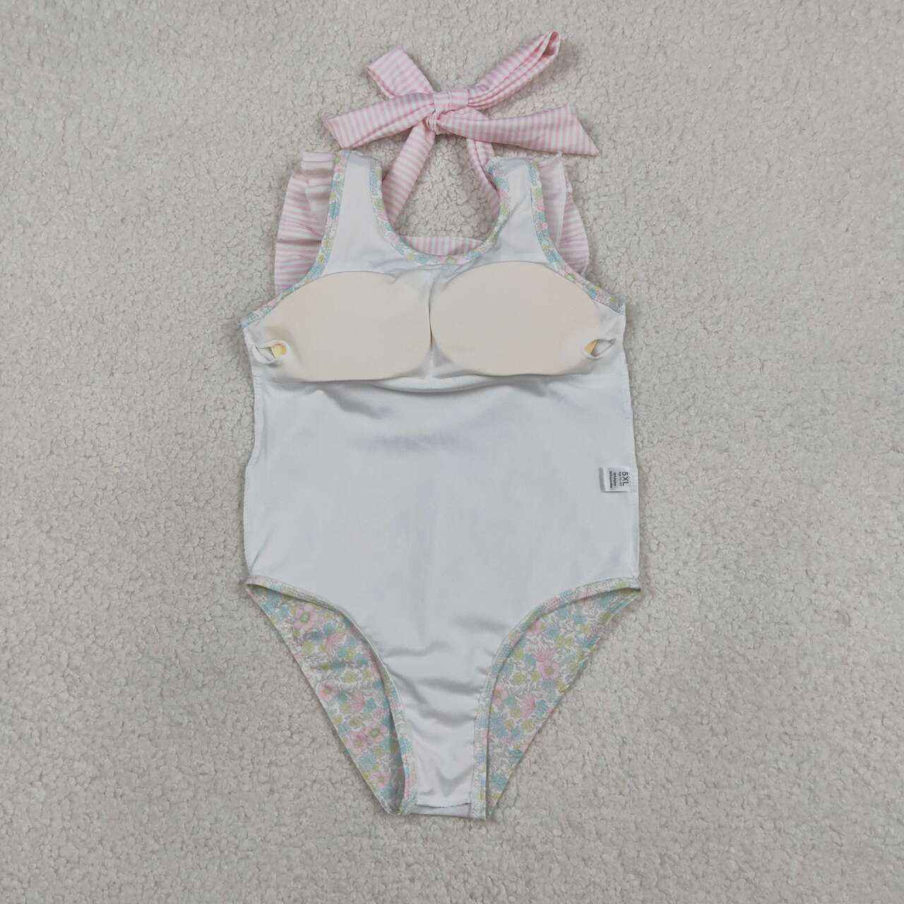 One piece pink blue floral bathing suit kids swimwear