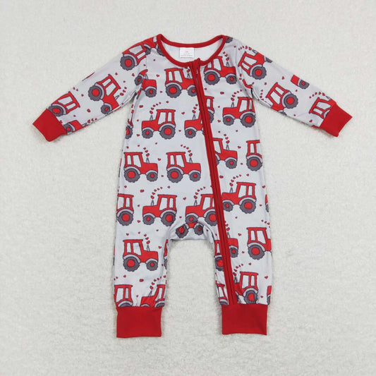 toddle baby long sleeve farm tractor valentines heart romper