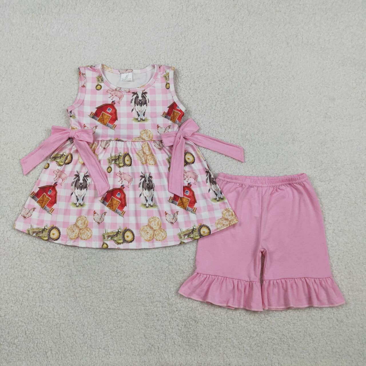 Farm animal top matching shorts girls summer outfit