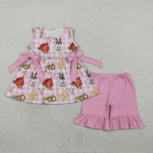 Farm animal top matching shorts girls summer outfit