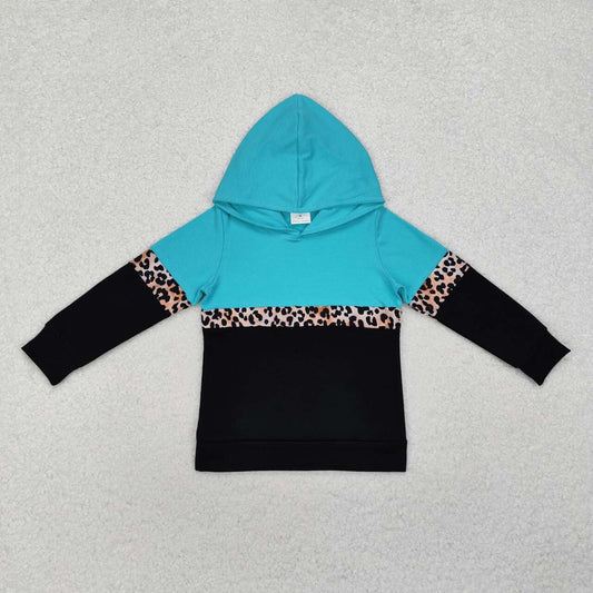 Blue cheetah baby girl long sleeve hoodie top