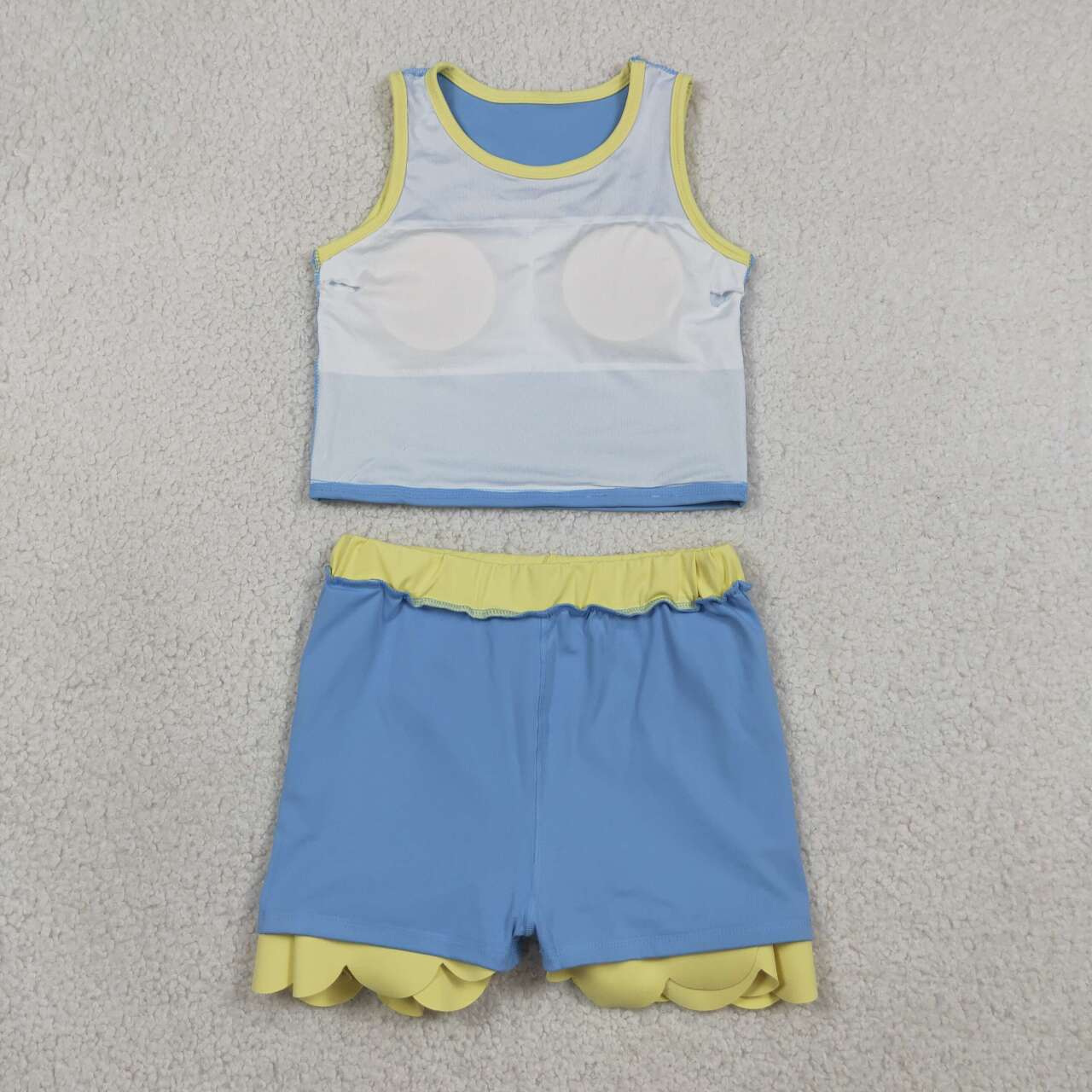 Blue yellow yoga top matching skorts girls summer outfit