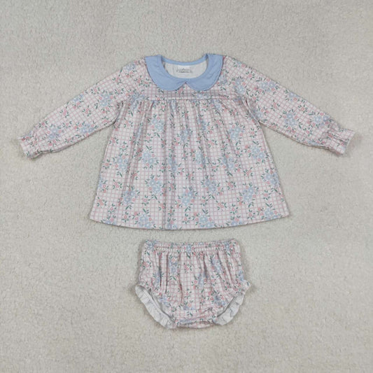baby girls blue floral summer bummies outfit