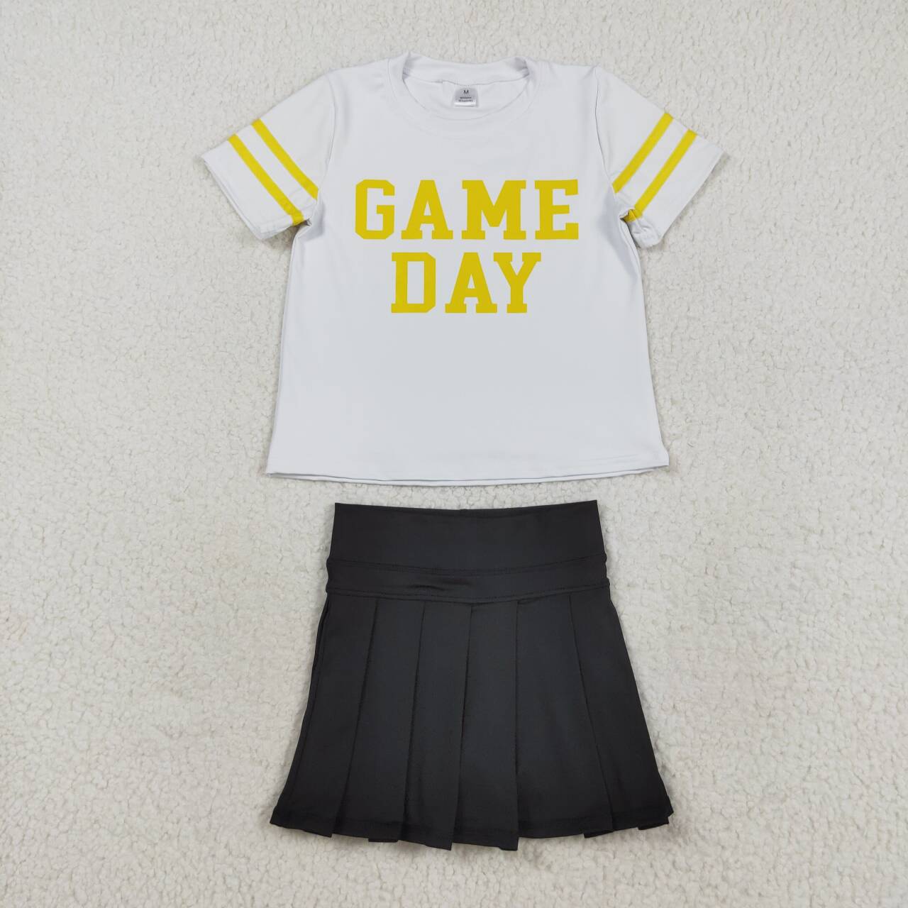 Game day bright yellow shirt black yoga skort girls summer matching outfit
