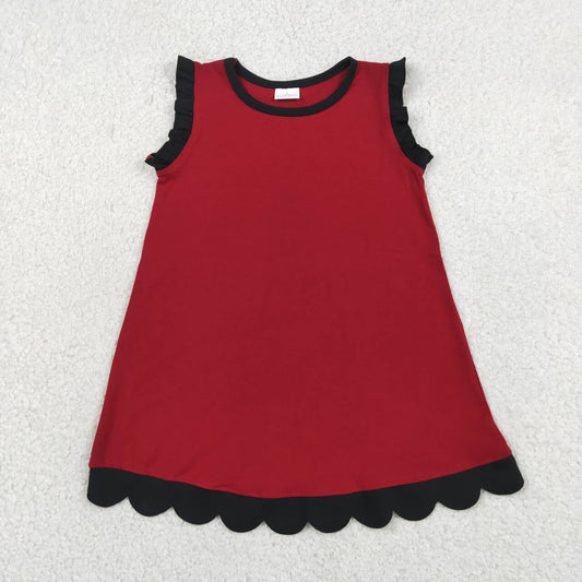 Wine Red color black ruffle girls summer dress
