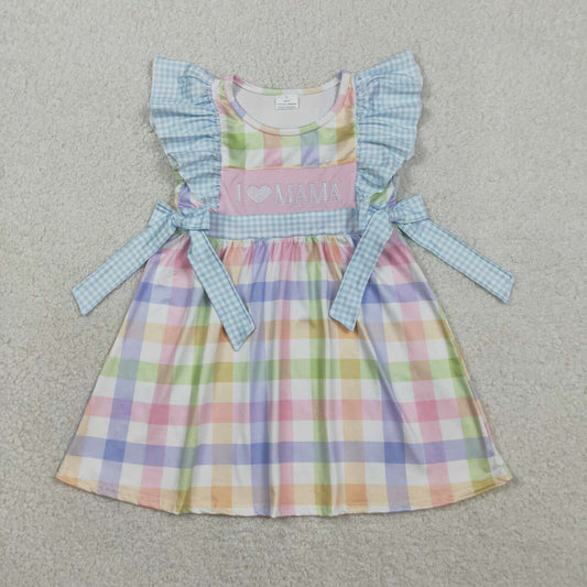 I love mama plaid embroidery design summer dress