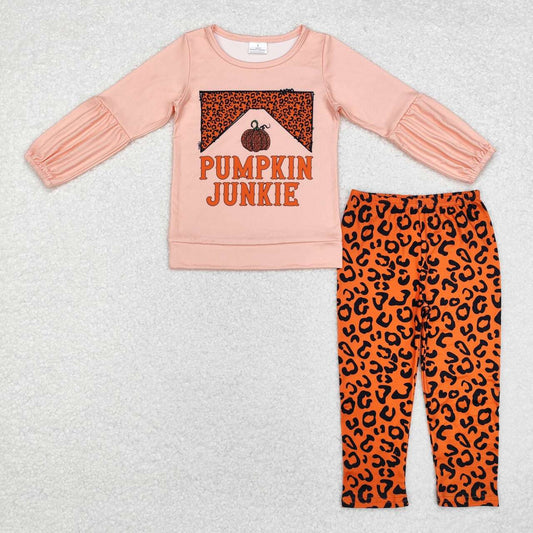 Girls pumpkin top cheetah leggings fall season clothes