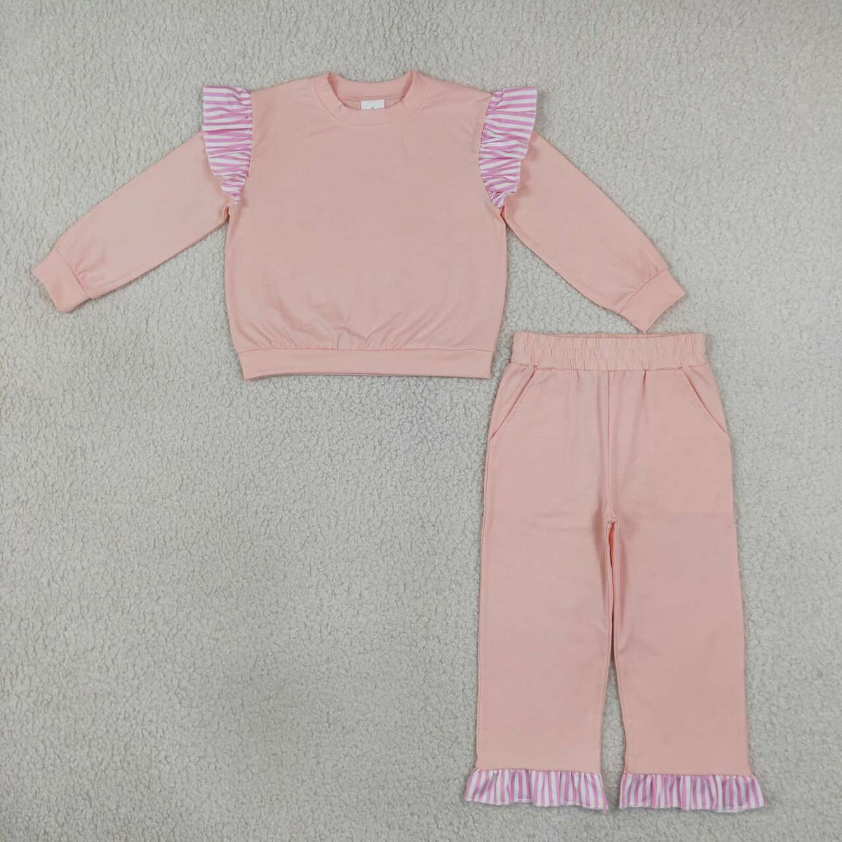 Pink color long sleeve top matching pants girls spring fall outfit