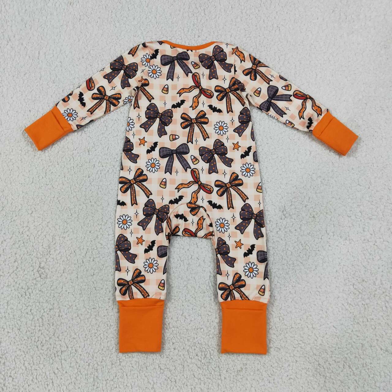 Toddle baby girl long sleeve halloween bow zip romper