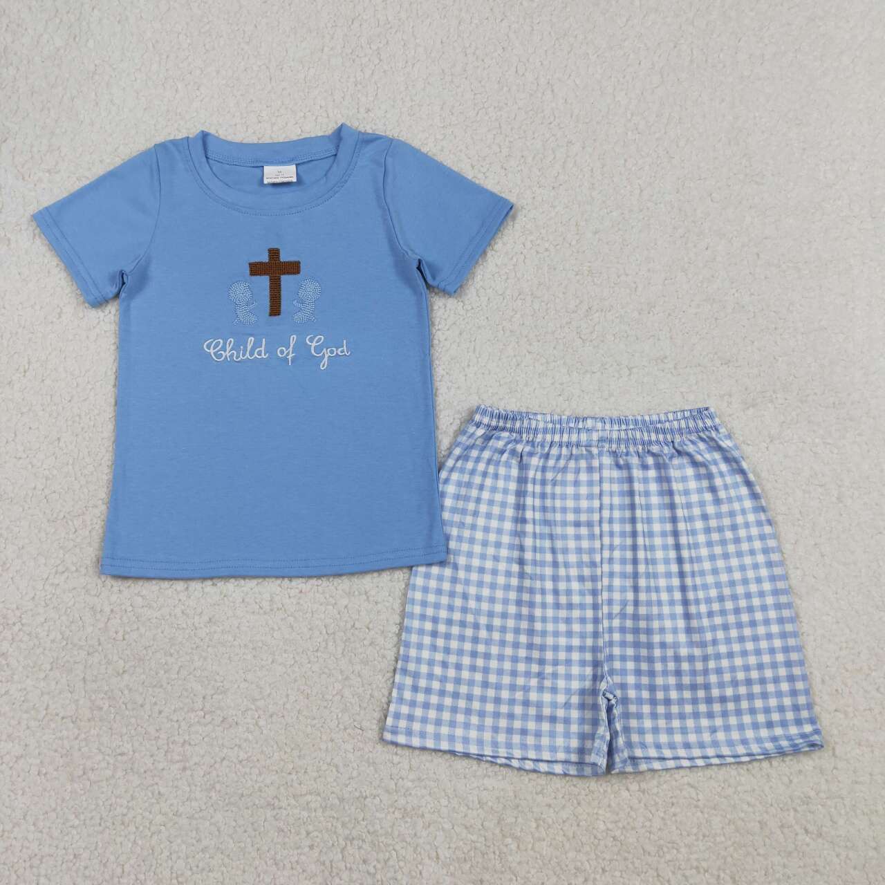 Easter cross embrodiery top matching shorts boys summer outfit