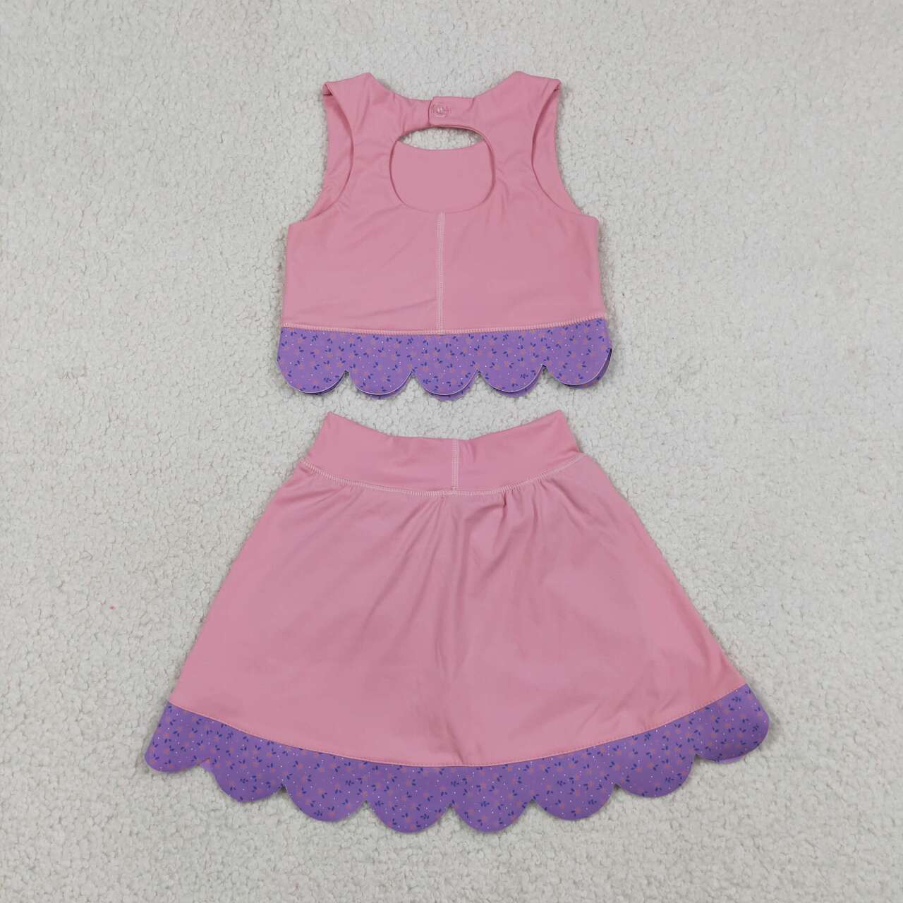 Pink crop top matching skirt girls summer active wear yoga outfit