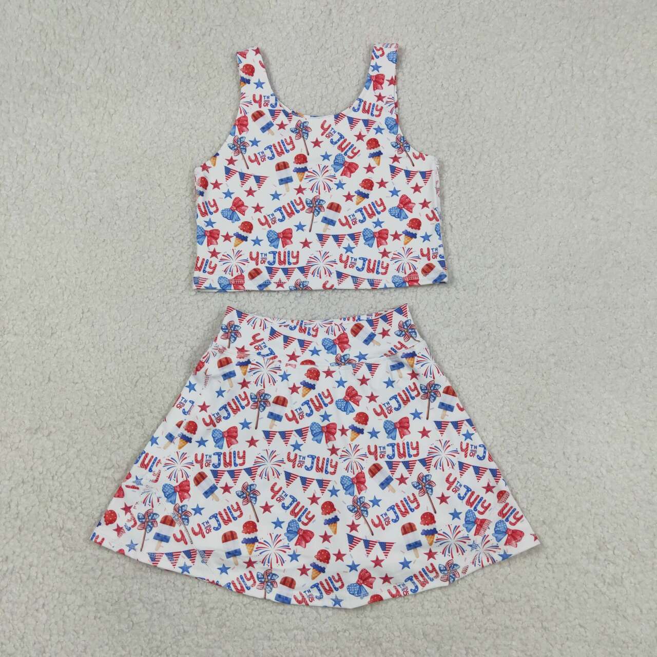 July 4th tank top matching skirt girls active wear yoga outfit