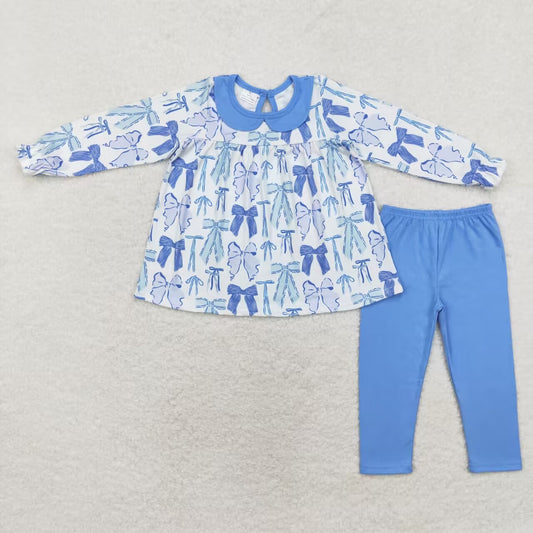 Infant baby girls blue bowknot design clothing set