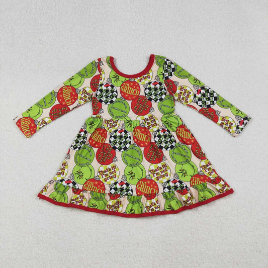 Christmas green face  girls long sleeve dress