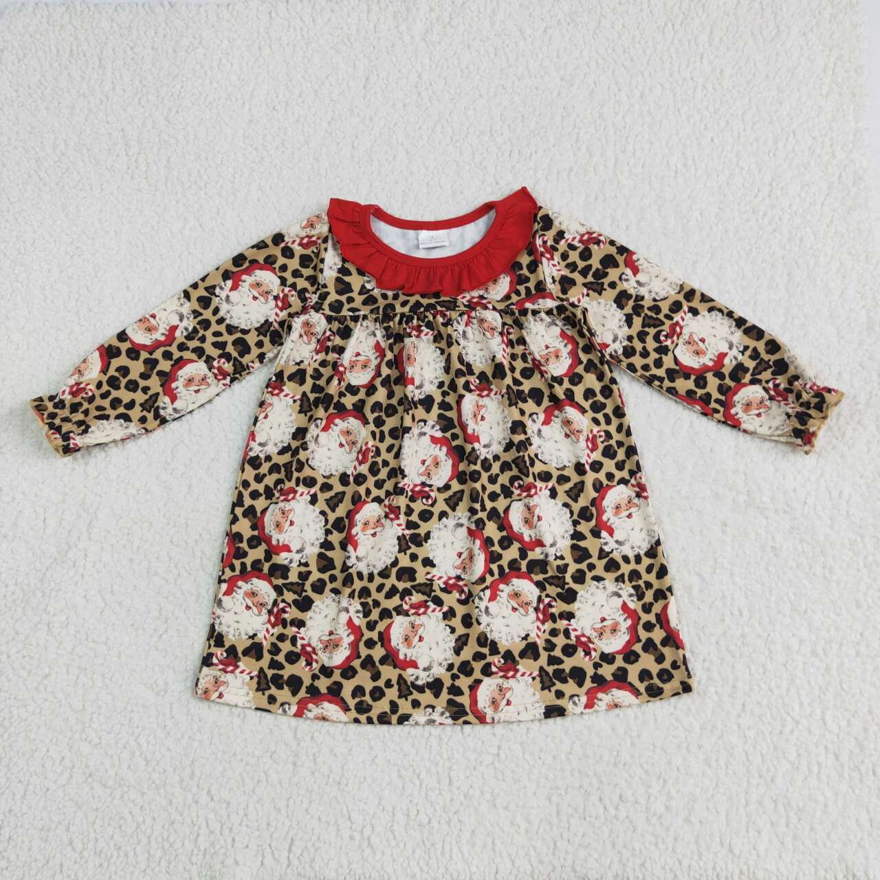 Christmas Santa leopard long sleeve dress