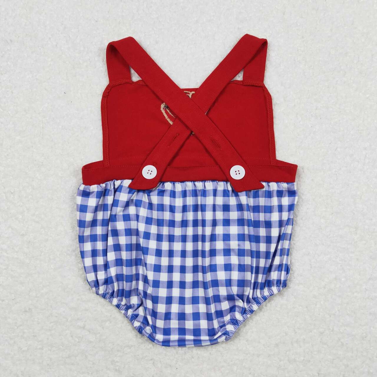 baby boy embroidery baseball blue gingham romper