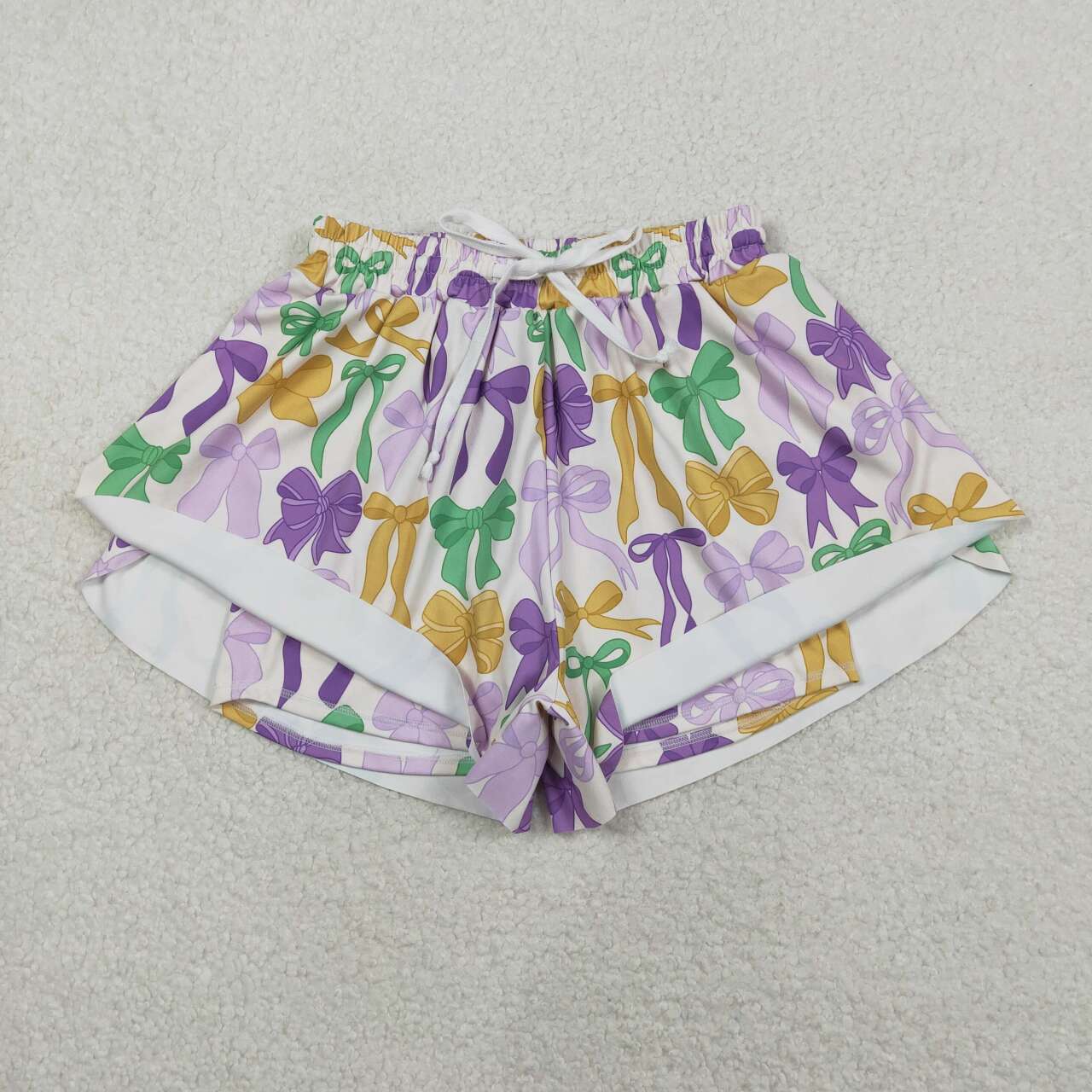 Adult women mardi gras bow yoga shorts