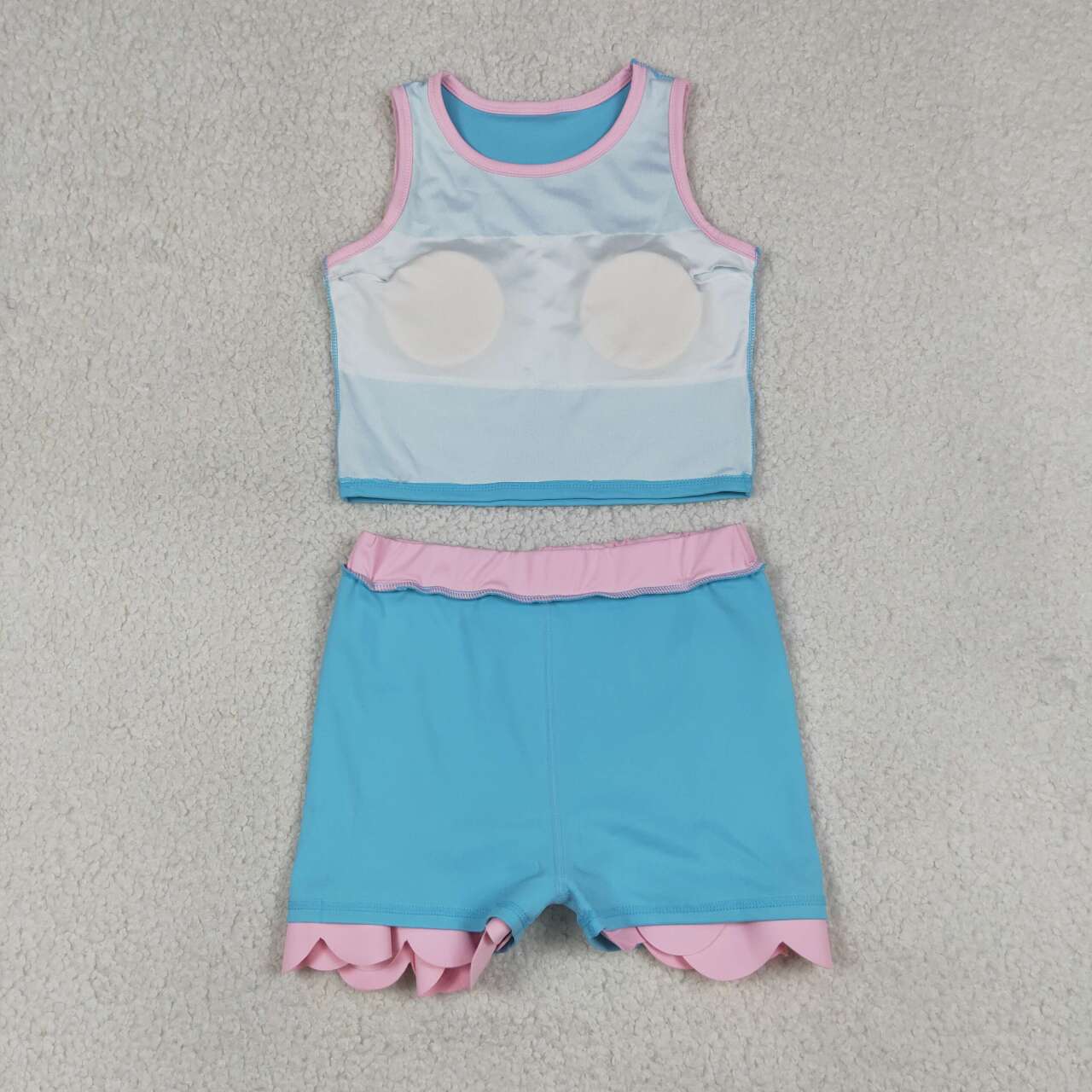 Sky blue yoga top matching skorts girls summer outfit