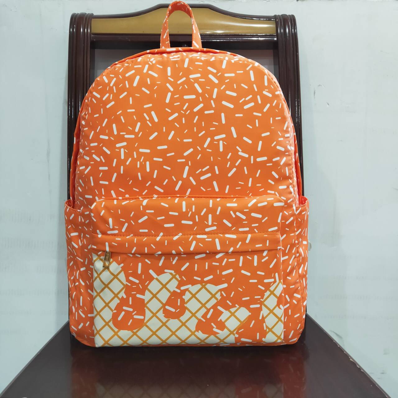 Orange ice cream sprinkle design kids baby backpack