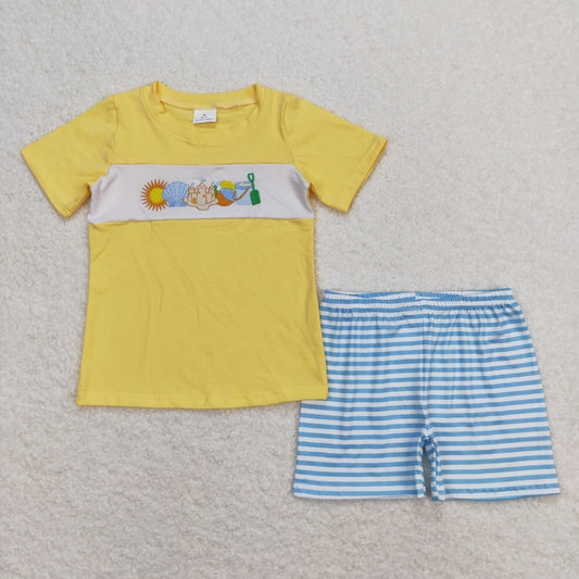 baby boy summer embroidery beach tool print outfit