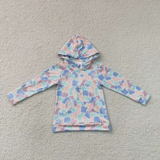 Pink blue camo print kids boy long sleeve  hoodie top
