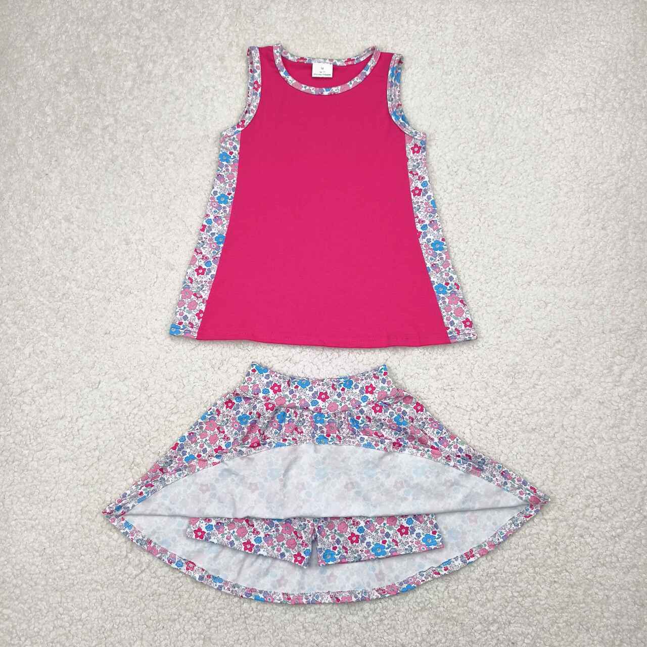 Baby girls hot pink tank top matching floral shorts summer outfit