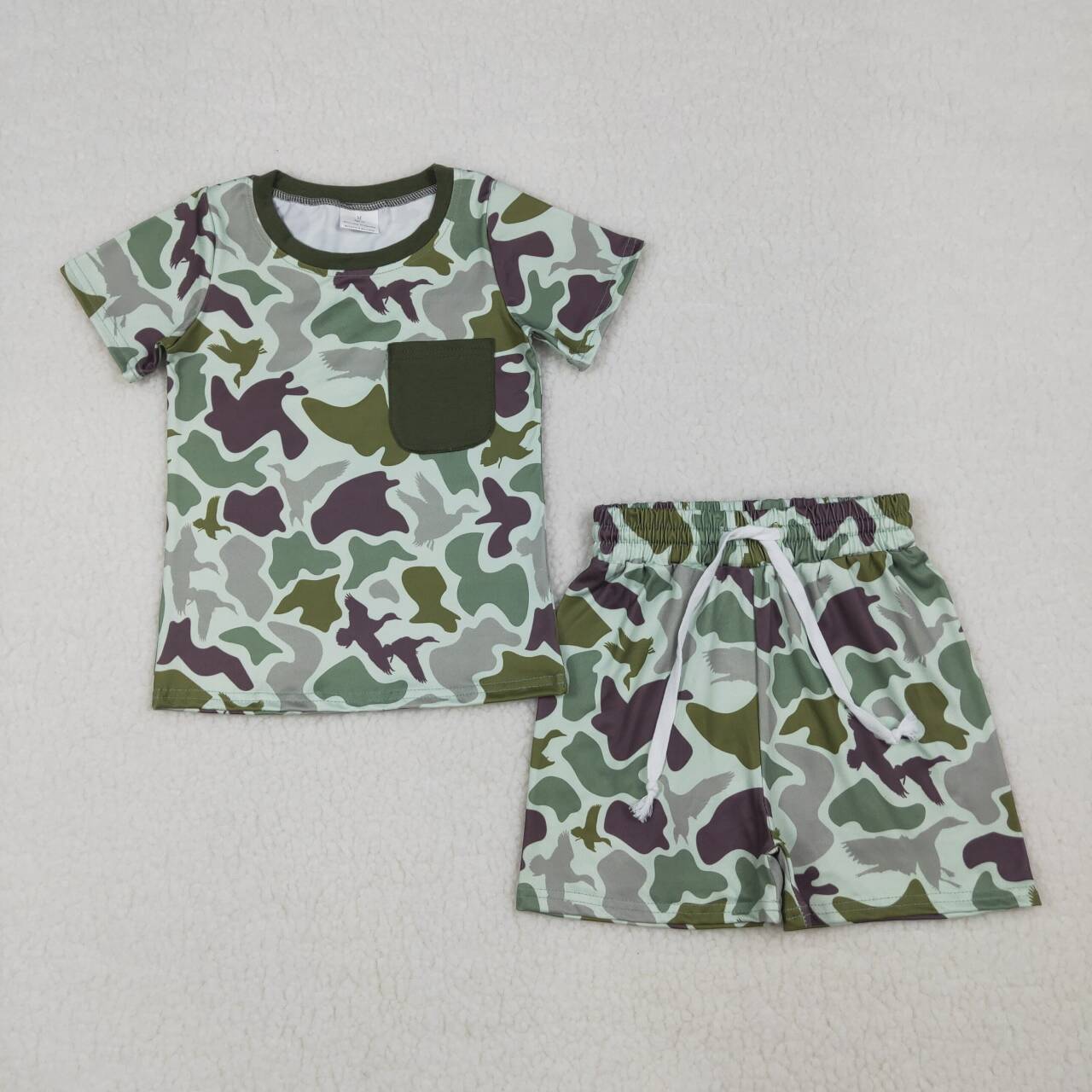 Duck camo top matching shorts boy summer outfit